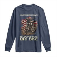 Dirt Bike American Flag Long Sleeve Shirt Never Underestimate An Old Man With A Dirt Bike Motocross - Wonder Print Shop