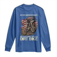 Dirt Bike American Flag Long Sleeve Shirt Never Underestimate An Old Man With A Dirt Bike Motocross - Wonder Print Shop