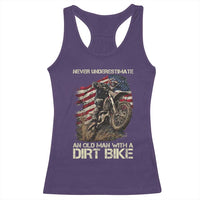 Dirt Bike American Flag Racerback Tank Top Never Underestimate An Old Man With A Dirt Bike Motocross - Wonder Print Shop