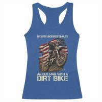 Dirt Bike American Flag Racerback Tank Top Never Underestimate An Old Man With A Dirt Bike Motocross - Wonder Print Shop