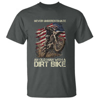 Dirt Bike American Flag T Shirt Never Underestimate An Old Man With A Dirt Bike Motocross - Wonder Print Shop