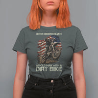 Dirt Bike American Flag T Shirt For Women Never Underestimate An Old Man With A Dirt Bike Motocross - Wonder Print Shop