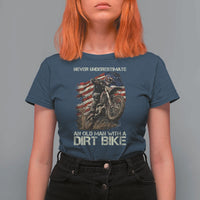 Dirt Bike American Flag T Shirt For Women Never Underestimate An Old Man With A Dirt Bike Motocross - Wonder Print Shop