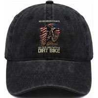 Dirt Bike American Flag Washed Cotton Baseball Cap Never Underestimate An Old Man With A Dirt Bike Motocross