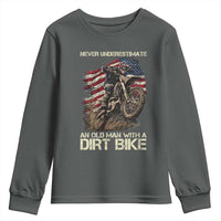 Dirt Bike American Flag Youth Sweatshirt Never Underestimate An Old Man With A Dirt Bike Motocross - Wonder Print Shop