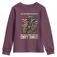 Dirt Bike American Flag Youth Sweatshirt Never Underestimate An Old Man With A Dirt Bike Motocross - Wonder Print Shop