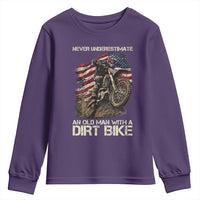 Dirt Bike American Flag Youth Sweatshirt Never Underestimate An Old Man With A Dirt Bike Motocross - Wonder Print Shop
