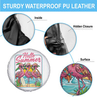 Summer Flamingo Pink Spare Tire Cover Tropical Palm Tree Beach Vacation