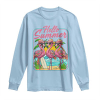 Summer Flamingo Pink Long Sleeve Shirt Tropical Palm Tree Beach Vacation