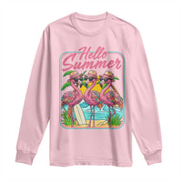 Summer Flamingo Pink Long Sleeve Shirt Tropical Palm Tree Beach Vacation