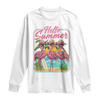 Summer Flamingo Pink Long Sleeve Shirt Tropical Palm Tree Beach Vacation