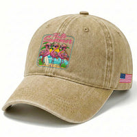 Summer Flamingo Pink Washed Cotton Baseball Cap Tropical Palm Tree Beach Vacation