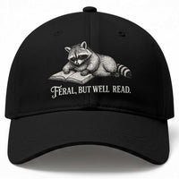 Feral But Well Read Baseball Cap Funny Raccoon Reading Book Lover