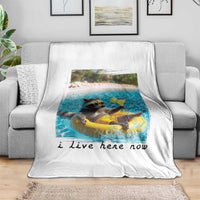 I Live Here Now Raccoon Throw Blanket Funny Summer Vacation Meme