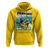 I Live Here Now Raccoon Hoodie Funny Summer Vacation Meme
