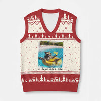 I Live Here Now Raccoon V-Neck Knit Sweater Vest Funny Summer Vacation Meme