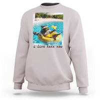 I Live Here Now Raccoon Sweatshirt Funny Summer Vacation Meme
