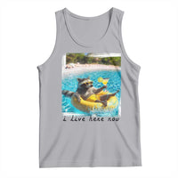 I Live Here Now Raccoon Tank Top Funny Summer Vacation Meme