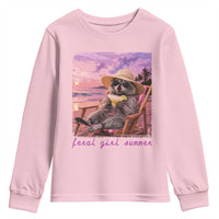 Feral Girl Summer Youth Sweatshirt Funny Raccoon Summer Beach Meme