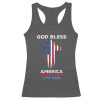 God Bless America 250 Years 1776-2026 Racerback Tank Top Christian Cross Flag