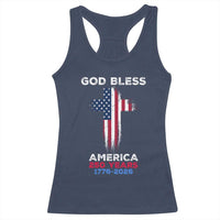 God Bless America 250 Years 1776-2026 Racerback Tank Top Christian Cross Flag