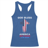 God Bless America 250 Years 1776-2026 Racerback Tank Top Christian Cross Flag