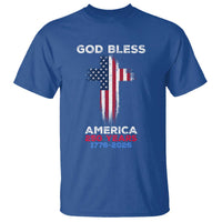 God Bless America 250 Years 1776-2026 T Shirt Christian Cross Flag