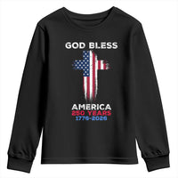 God Bless America 250 Years 1776-2026 Youth Sweatshirt Christian Cross Flag