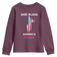 God Bless America 250 Years 1776-2026 Youth Sweatshirt Christian Cross Flag