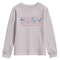Loves Jesus and America Too Youth Sweatshirt 4th of July Christian