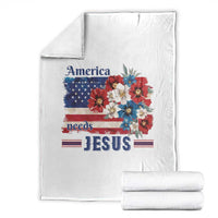 America Needs Jesus Throw Blanket Christian Floral US Flag 4th of July