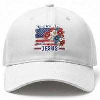 America Needs Jesus Baseball Cap Christian Floral US Flag 4th of July