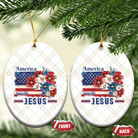 America Needs Jesus Ceramic Ornament Christian Floral US Flag 4th of July