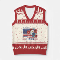 America Needs Jesus V-Neck Knit Sweater Vest Christian Floral US Flag 4th of July