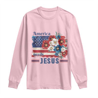 America Needs Jesus Long Sleeve Shirt Christian Floral US Flag 4th of July