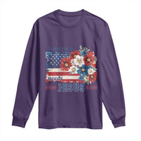 America Needs Jesus Long Sleeve Shirt Christian Floral US Flag 4th of July