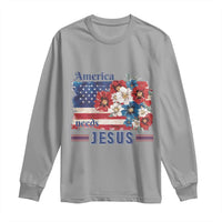 America Needs Jesus Long Sleeve Shirt Christian Floral US Flag 4th of July