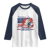 America Needs Jesus Raglan Shirt Christian Floral US Flag 4th of July