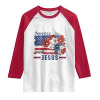 America Needs Jesus Raglan Shirt Christian Floral US Flag 4th of July