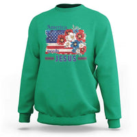 America Needs Jesus Sweatshirt Christian Floral US Flag 4th of July