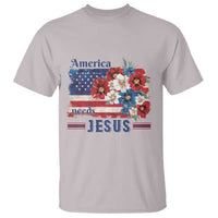 America Needs Jesus T Shirt Christian Floral US Flag 4th of July