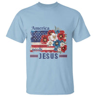 America Needs Jesus T Shirt Christian Floral US Flag 4th of July