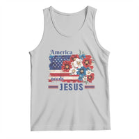 America Needs Jesus Tank Top Christian Floral US Flag 4th of July