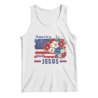 America Needs Jesus Tank Top Christian Floral US Flag 4th of July