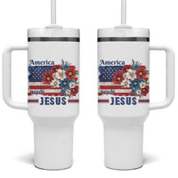 America Needs Jesus Tumbler With Handle Christian Floral US Flag 4th of July