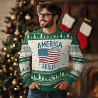 America Needs Jesus Ugly Christmas Sweater 4th of July Christian