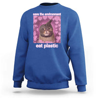 Save The Environment Eat Plastic Sweatshirt Funny Cute Cat Meme - Wonder Print Shop