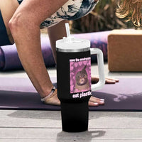 Save The Environment Eat Plastic Tumbler With Handle Funny Cute Cat Meme - Wonder Print Shop