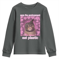 Save The Environment Eat Plastic Youth Sweatshirt Funny Cute Cat Meme - Wonder Print Shop