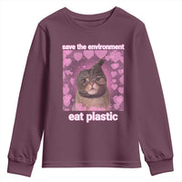 Save The Environment Eat Plastic Youth Sweatshirt Funny Cute Cat Meme - Wonder Print Shop